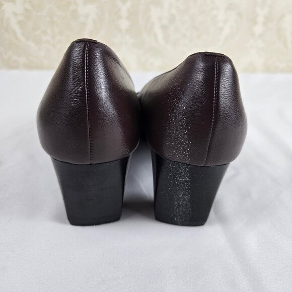 Renzo Fontanelli Firenze Size 7.5 Brown Leather Slip On Heeled Shoes Square Toe - Picture 4 of 14